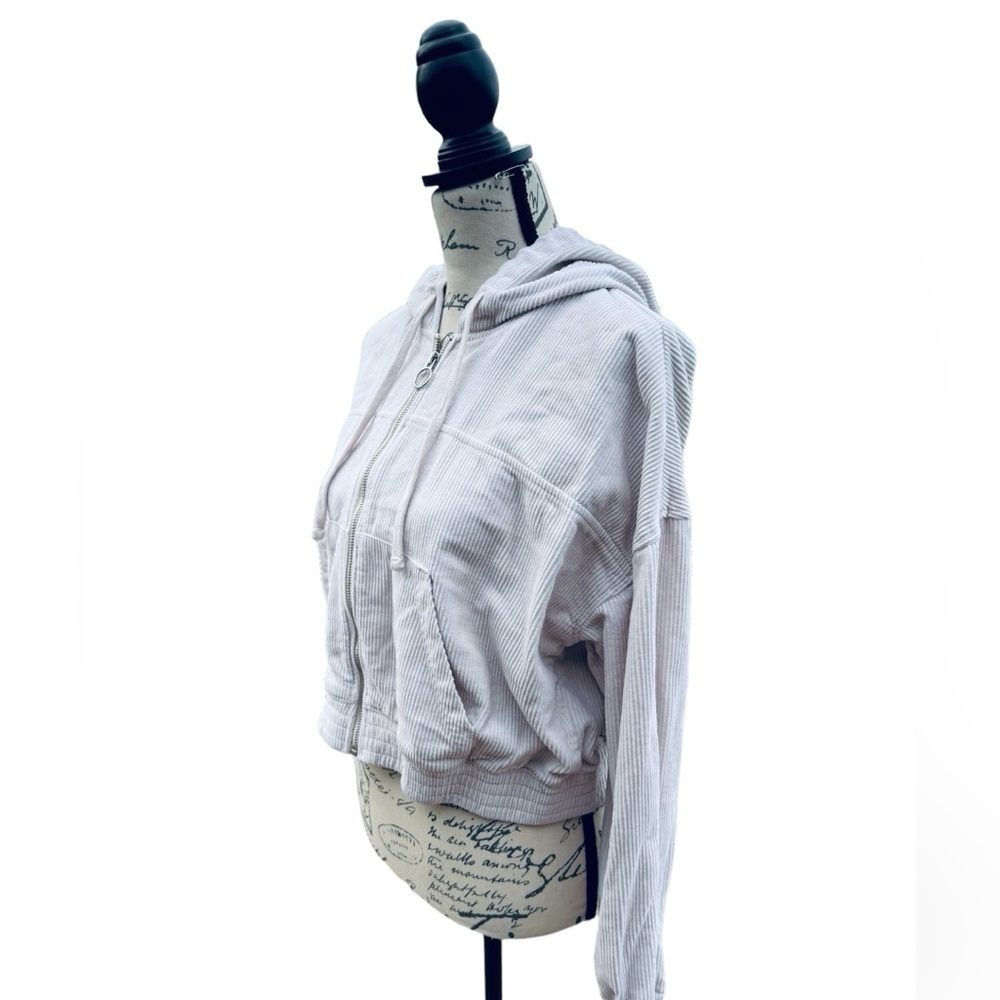 Hollister Cropped Jacket Hooded Corduroy Full Zip Womens Large Ivory - Picture 3 of 9